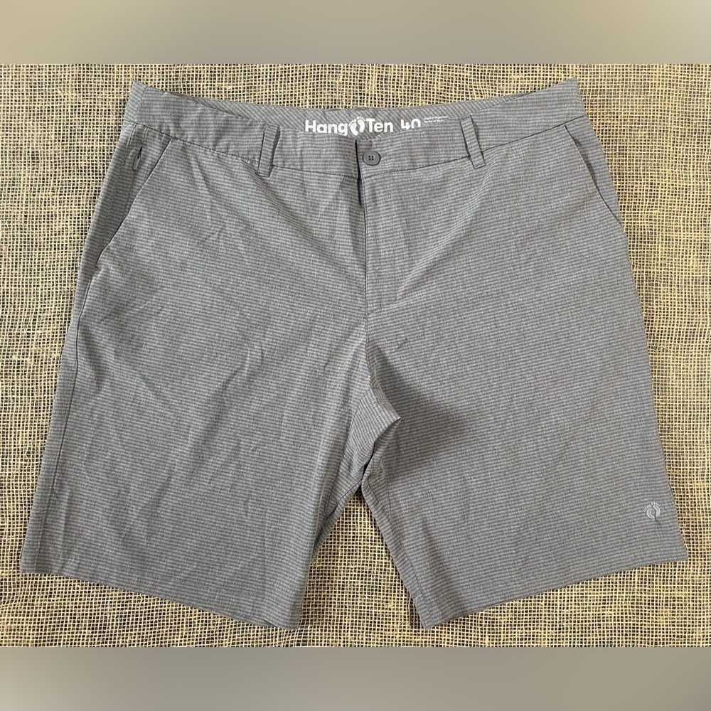 Hang Ten Wharf Hybrid Shorts, Size 40, Gray Striped, Stretch, Quick-dry, Pockets